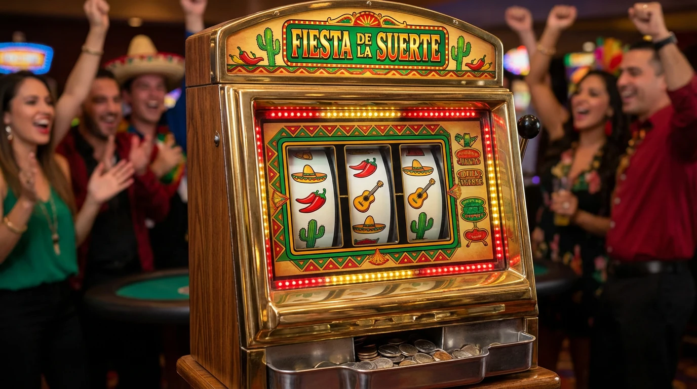 Máquina tragamonedas con temática de fiesta mexicana